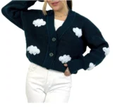 بافت ابری زنانه | خرید سویشرت فری سایز دکمه دار برند پانیذ کد ۸۳۱ - Image 2