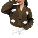 بافت ابری زنانه | خرید سویشرت فری سایز دکمه دار برند پانیذ کد ۸۳۱