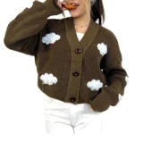 بافت ابری زنانه | خرید سویشرت فری سایز دکمه دار برند پانیذ کد ۸۳۱