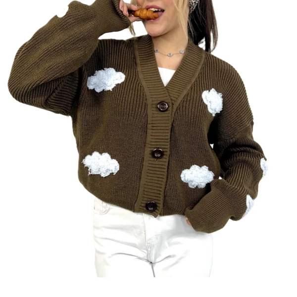 بافت ابری زنانه | خرید سویشرت فری سایز دکمه دار برند پانیذ کد ۸۳۱ - Image 3