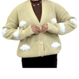 بافت ابری زنانه | خرید سویشرت فری سایز دکمه دار برند پانیذ کد ۸۳۱ - Image 4