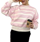 سویشرت بافت راه راه زنانه | خرید سویشرت فری سایز شیک برند پانیذ کد ۸۳۶