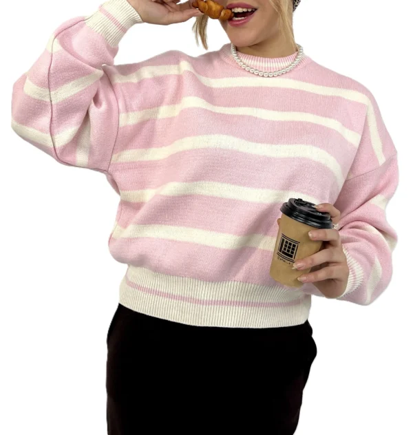 سویشرت بافت راه راه زنانه | خرید سویشرت فری سایز شیک برند پانیذ کد ۸۳۶ - Image 5