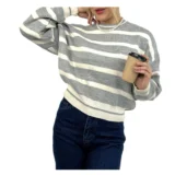 سویشرت بافت راه راه زنانه | خرید سویشرت فری سایز شیک برند پانیذ کد ۸۳۶ - Image 6