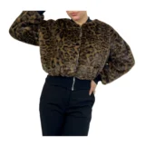 بامبر پلنگی زیپ دار زنانه | خرید بامبر جکت خز پلنگی فری سایز برند پانیذ ۷۴۳ - Image 3