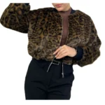 بامبر پلنگی زیپ دار زنانه | خرید بامبر جکت خز پلنگی فری سایز برند پانیذ ۷۴۳