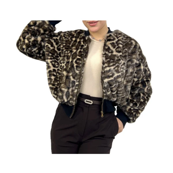 بامبر پلنگی زیپ دار زنانه | خرید بامبر جکت خز پلنگی فری سایز برند پانیذ ۷۴۳ - Image 6