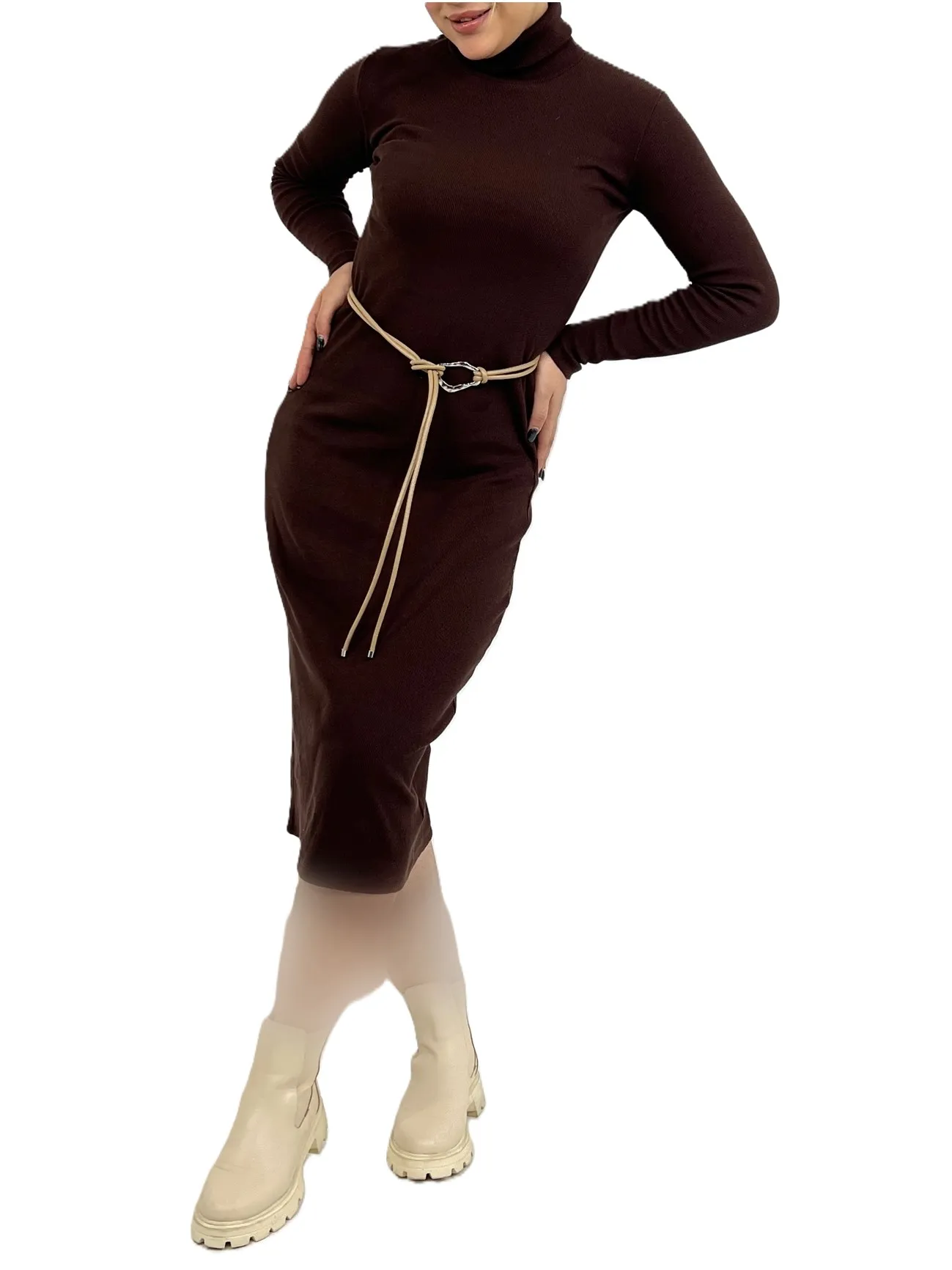 ماکسی شکلاتی ماکسی یقه اسکی زنانه | خرید فانریپ فری سایز برند پانیذ کد ۸۱۳ - Image 1