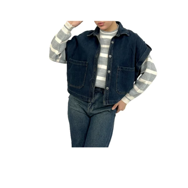 وست جین زنانه | خرید جلیقه جین کوتاه فری سایز برند پانیذ کد ۷۸۹ - Image 3