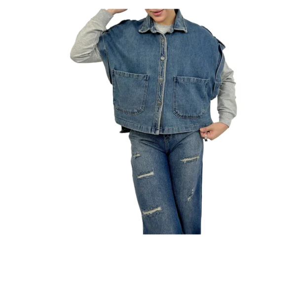 وست جین زنانه | خرید جلیقه جین کوتاه فری سایز برند پانیذ کد ۷۸۹ - Image 6