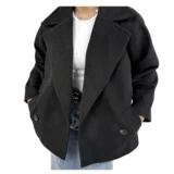 پالتو کوتاه جناقی زنانه | خرید پالتو فوتر یقه انگلیسی فری سایز برند پانیذ ۵۸۸ - Image 5