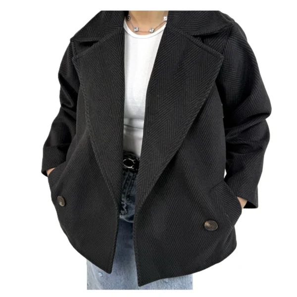 پالتو کوتاه جناقی زنانه | خرید پالتو فوتر یقه انگلیسی فری سایز برند پانیذ ۵۸۸ - Image 5