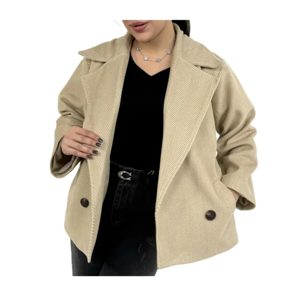 پالتو کوتاه جناقی زنانه | خرید پالتو فوتر یقه انگلیسی فری سایز برند پانیذ ۵۸۸ - Image 6