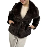 کت پوست یقه آمریکایی زنانه | خرید کت خزدار فری سایز برند پانیذ کد ۷۸۴ - Image 3