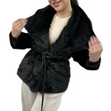 کت پوست یقه آمریکایی زنانه | خرید کت خزدار فری سایز برند پانیذ کد ۷۸۴ - Image 4