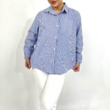 شومیز ابی راه راه | شومیز  تک جیب فری سایز برند پانیذ کد 118