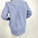 شومیز ابی راه راه | شومیز  تک جیب فری سایز برند پانیذ کد 118 - Image 5