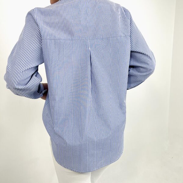 شومیز ابی راه راه | شومیز  تک جیب فری سایز برند پانیذ کد 118 - Image 5